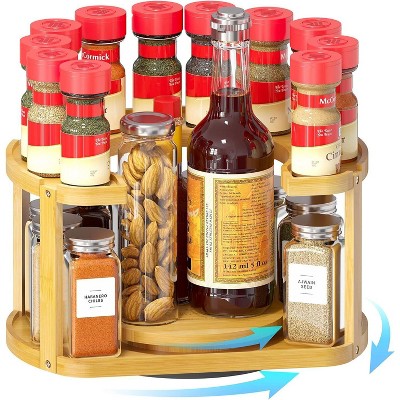 SpaceAid Rotating Bamboo Spice Rack Organizer (Two Tier, Natural)