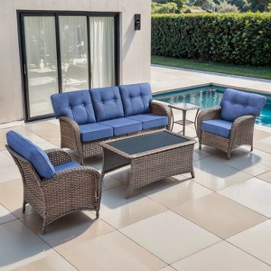 Belord 5 Piece Patio Furniture Set, All Weather Brown Wicker Outdoor Patio Furniture Set Patio Sofa Set with Club Lounge Chair and Coffee Table - 1 of 4