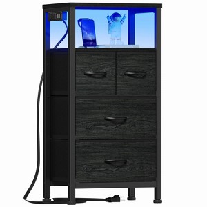Generic Tall Night Stand with Charging Station and Led Light, Small Dresser with Open Shelf and 4 Storage Drawers - 1 of 4