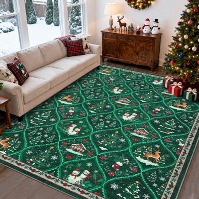 Orieon Christmas Rug 60x84 in Washable Non Slip Holiday Area Carpet Red Soft Low Pile Floor Mat for Living Room Bedroom Playroom