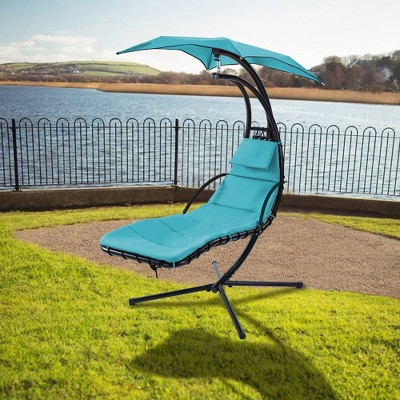 Blue Hanging Chaise Lounger with Removable Canopy and Stand