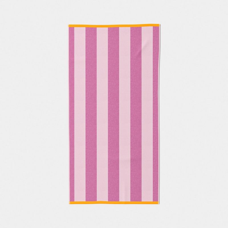 32"x62" Vertical Cabana Striped Reversible Beach Towel Pink - Sun Squad™