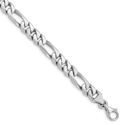 Black Bow Jewelry Men's 8mm 14k White Gold Polished Solid Figaro Chain Bracelet