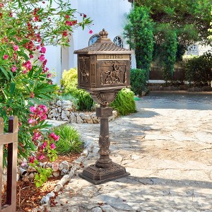 Outdoor Cast Aluminum Mailbox, Bronze Locking Postbox With Keys, Baffle Door, Retro Mid-Century Letter Box For Newspapers - 1 of 4