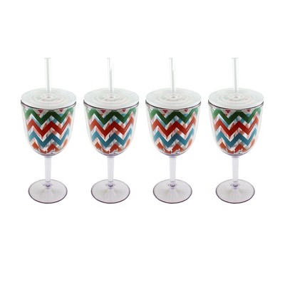 BergHOFF CookNCo 13 Oz Acrylic Wine Glass, Chevron Pattern, Set of 4