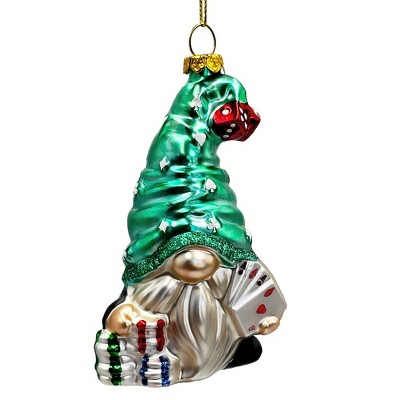 Casino Poker Gnome Glass Ornament, Cute Christmas Gambler| OrnamentallyYou
