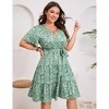 YESFASHION Women Plus Size V Neck Wrap Dress High Waisted Short Sleeves Casual Summer Midi Dress with Belt - 3 of 4