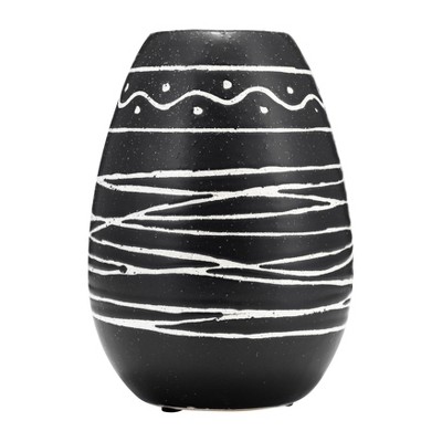 Sagebrook Home 8" Ceramic Vase - Contemporary Black and White Geometric Design Vase For Decorative Table Accent - Stylish Home or Office Decor
