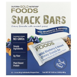 California Gold Nutrition Foods, Wild Blueberry & Almond Chewy Granola Bars, 12 Bars, 1.4 oz (40 g) Each - 1 of 3