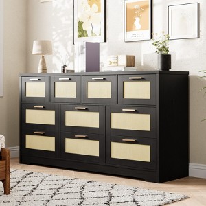 10 Drawer Dresser for Bedroom, Rattan Farmhouse Chest with Handles, Freestanding Wooden Storage Cabinet - 1 of 4