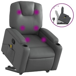 vidaXL Power Lift Massage Recliner Chair - Manual Reclining, Vibrating Massage, Cup Holders, Faux Leather, Electric Stand-Up Aid, Gray - 1 of 4