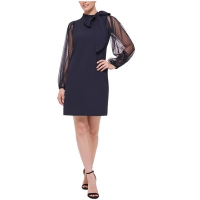 Vince Camuto Womens Signature Stretch Crepe Bow Neck Shift Dress