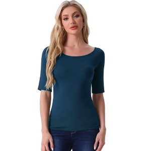 INSPIRE CHIC Women's Half Sleeves Scoop Neck Fitted Layering Soft T-Shirt - 1 of 4
