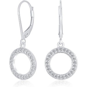 Elegant Geometric CZ Open Circle Drop Earrings - Gold/Silver Plated, Lever Back Bridal & Everyday Jewelry - 1 of 4