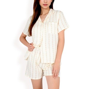 Anna-Kaci Women's Striped Print 2-Piece Pajama Set with Short Sleeve Button-Up Top and Relaxed Fit Shorts - 1 of 4