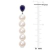 EVERLY JEWELRY | Sterling Silver 7 - 7.5 MM Cultured Freshwater Pearl and 2 1/3 CT TGW Created Blue Sapphire Linear Drop Earrings - 3 of 4