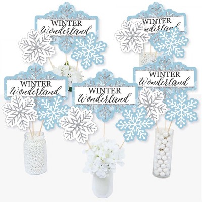 Big Dot of Happiness Winter Wonderland - Snowflake Holiday Party and Winter Wedding Party Centerpiece Sticks - Table Toppers - Set of 15