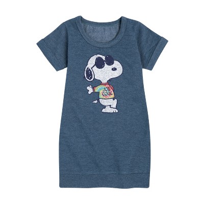 - Peanuts - Joe Cool' Tie Dye Graphic Short Sleeve Fleece Dress