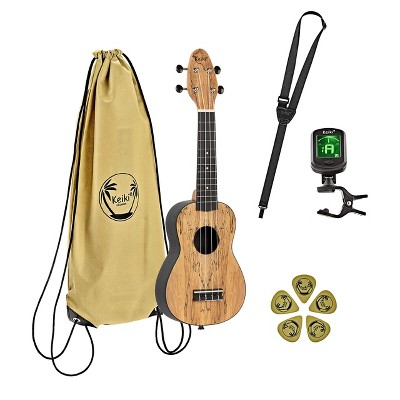 Ortega Guitars Keiki Exotic Wood Series Soprano Ukulele Pack - Icludes: Tuner, Picks, Strap & Tote Bag