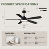 Ludomide 52" Black Ceiling Fan with Light and Remote Control,Indoor/Outdoor Ceiling Fan for Bedroom, Living Room, Patio - 3 of 4