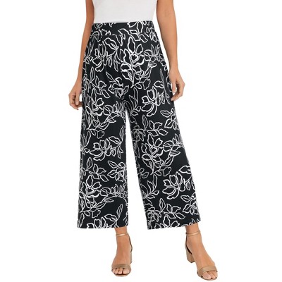 Jessica London Women's Plus Size Stretch Knit Wide Leg Crop Pant