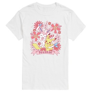 Men's - Pokémon - Valentine Florals Pikachu Sylveon Short Sleeve Graphic T-Shirt - 1 of 4