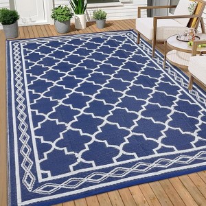Coucheta Outdoor Rug Reversible Waterproof Patio Rug for Camping, Picnic & Backyard - Grey White Geometric Design, Multi-Color & Size - 1 of 4