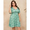 YesFashion Women's Plus Size Boho Floral V Neck Ruffle Short Sleeve Dress Elastic High Waist A Line Summer Dress - 2 of 4