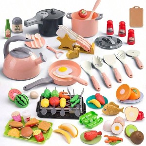 105Pcs Kitchen Toy, Pretend BBQ Cooking Set, Play Pots, Pans, Utensils, Play Food, Learning Gift - 1 of 4