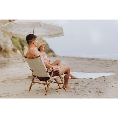 Las Palmas Beige Canvas and Wood Outdoor Folding Chair