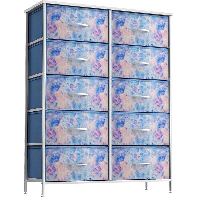 Sorbus 10 Drawers Dresser - Furniture Storage for Bedroom, Closet, Office Organization - Steel Frame, Wood Top, Fabric Bins (Tie Dye Blue)