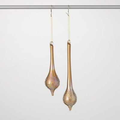 7"H & 9.75"H Sullivans Christmas Metallic Drop Ornament Set of 2  Brown