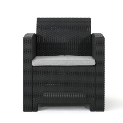 SKRAN Outdoor Faux Wicker Club Chairs with Waterproof Cushions for Backyard Porch Garden Poolside Balcony