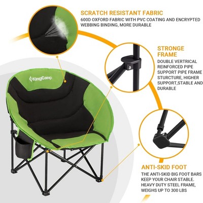 KingCamp Black and Green Foldable Saucer Moon Lounge Chair with Cupholder