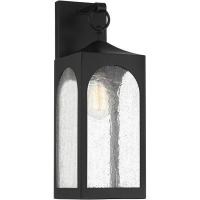 Possini Euro Design Modern Outdoor Wall Light Fixture Matte Black 20 1/2" Clear Seedy Glass for Exterior House Porch Patio Outside