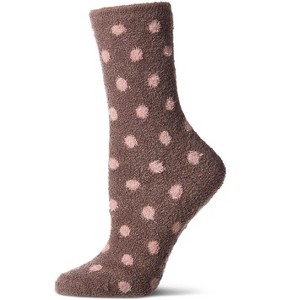 Memoi Women's Polka Dot Non-Skid Lavender Infused Crew-Length Cozy Spa Sock Stone 9-11 - 1 of 4