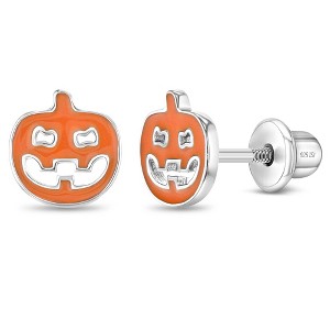 Girls' Pumpkin Enamel Screw Back Sterling Silver Earrings - In Season Jewelry - 1 of 4