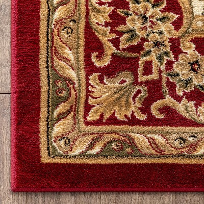 Red and Ivory Synthetic Floral Medallion 5' x 7' Area Rug