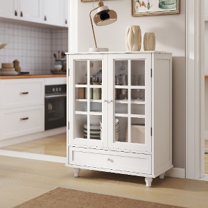 Lyngins Vintage Buffet Cabinet with Tempered Glass Doors, Minimalist Pantry Cabinet, Modern Wooden Storage Sideboard Cupboard for Living Room/Kitchen - 1 of 4