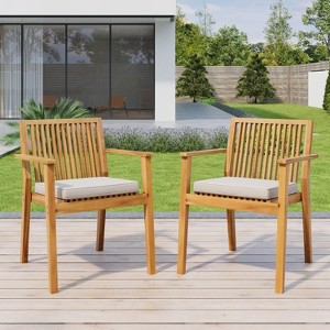 Christopher Knight Home Sierra Rustic Acacia Wood Patio Dining Chair with Cushions (Set of 2) - 1 of 4