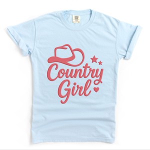 Country Girl Hat Puff Print  - Womens Garment Dyed Graphic T-Shirt - 1 of 4