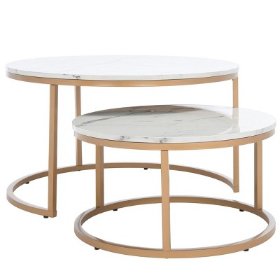 Peppino Round White Marble and Gold Nesting Coffee Table
