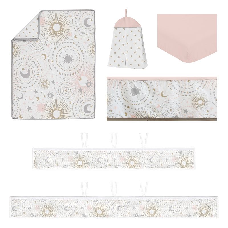 Sweet Jojo Designs Crib Bedding + BreathableBaby Breathable Mesh Liner Girl Celestial Pink Gold and Grey - 6pcs, 3 of 8