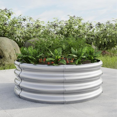 Bencmate Planters Patio Round Metal Pot for Vegetables Flowers and Fruits, Outdoor Backyard Garden Raised Planter Box, Gray, 32.08"*32.08"*11.42"