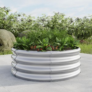 Bencmate Planters Patio Round Metal Pot for Vegetables Flowers and Fruits, Outdoor Backyard Garden Raised Planter Box, Gray, 32.08"*32.08"*11.42" - 1 of 4