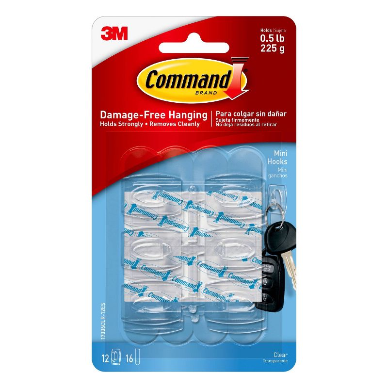 Command 12 Hooks 16 Strips Clear Mini Decorative Hooks, 1 of 13