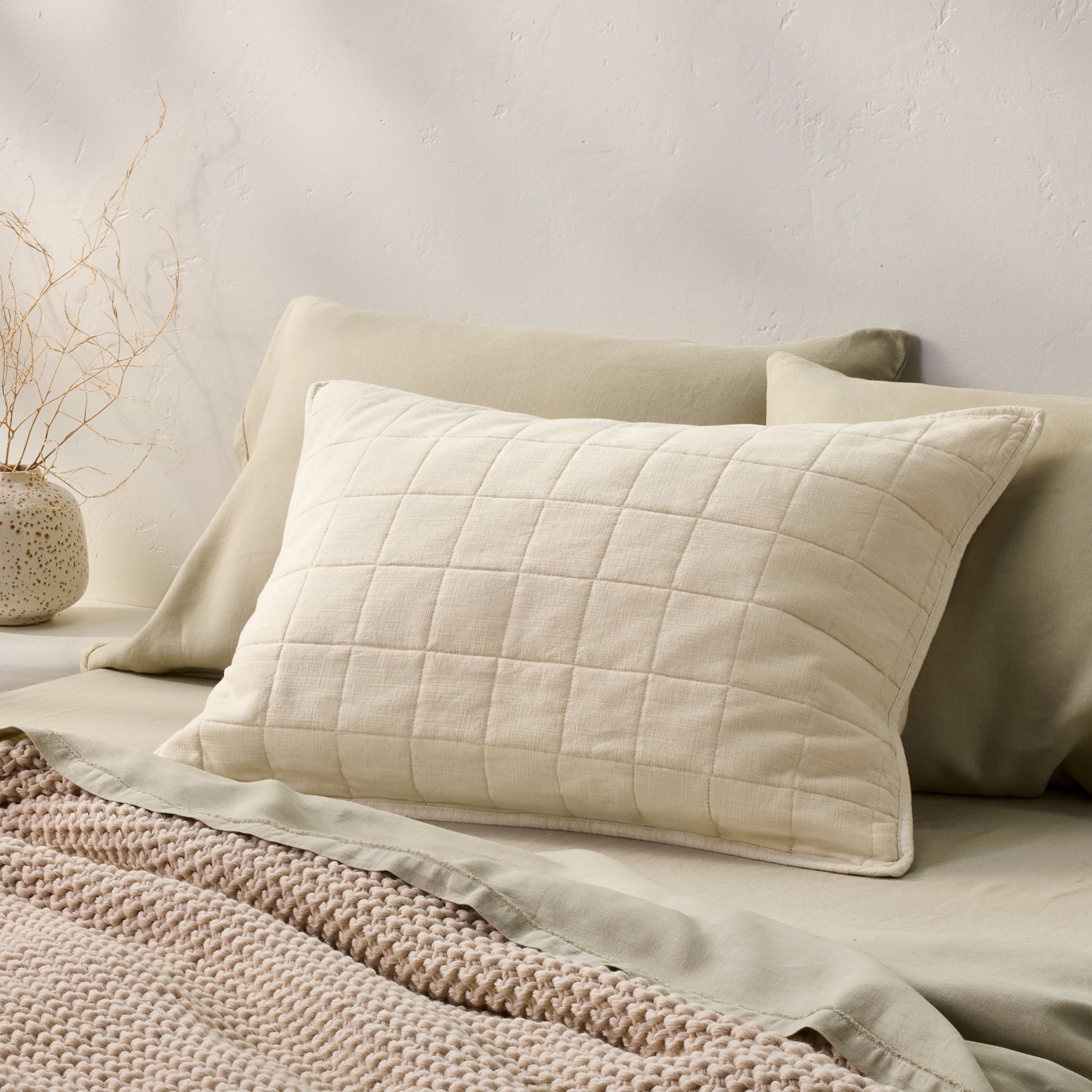 Standard Heavyweight Linen Blend Quilt Pillow Sham Natural - Casaluna™