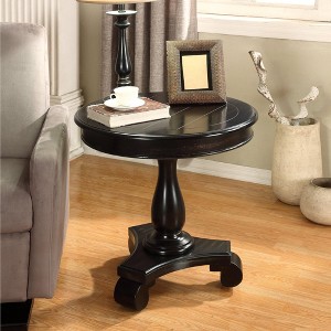 Roundhill Furniture Rene Round Wood Pedestal Side Table, Black - 1 of 3