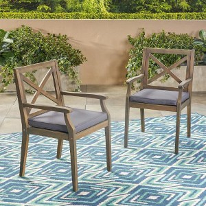 Gulches Perla Outdoor Dining Chairs Set of 2 - Grey Water-Resistant Cushions, Solid Acacia Wood Frame with Armrests - 1 of 4