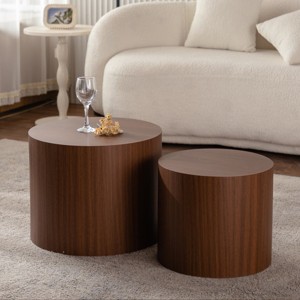 2-Piece Nesting Round Coffee Table Set,Modern Wooden Drum End Tables,Space Saving Accent Tables for Living Room Bedroom-Baofuwish - 1 of 4
